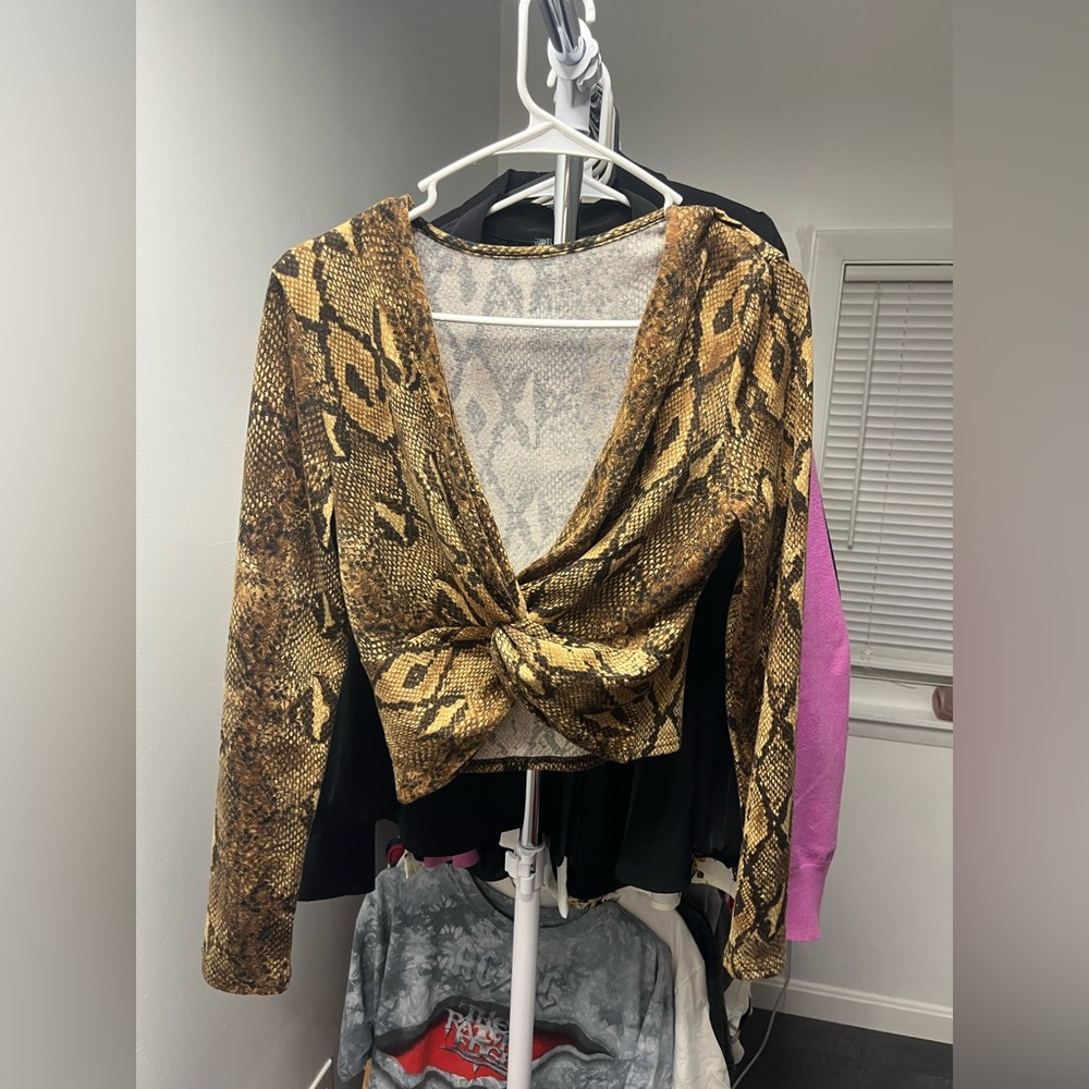 SHEIN Brown Snake Print Twist Blouse